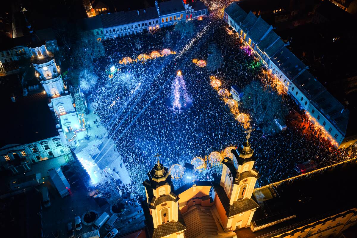 Kauno Kalėdų eglutė iš paukščio skrydžio