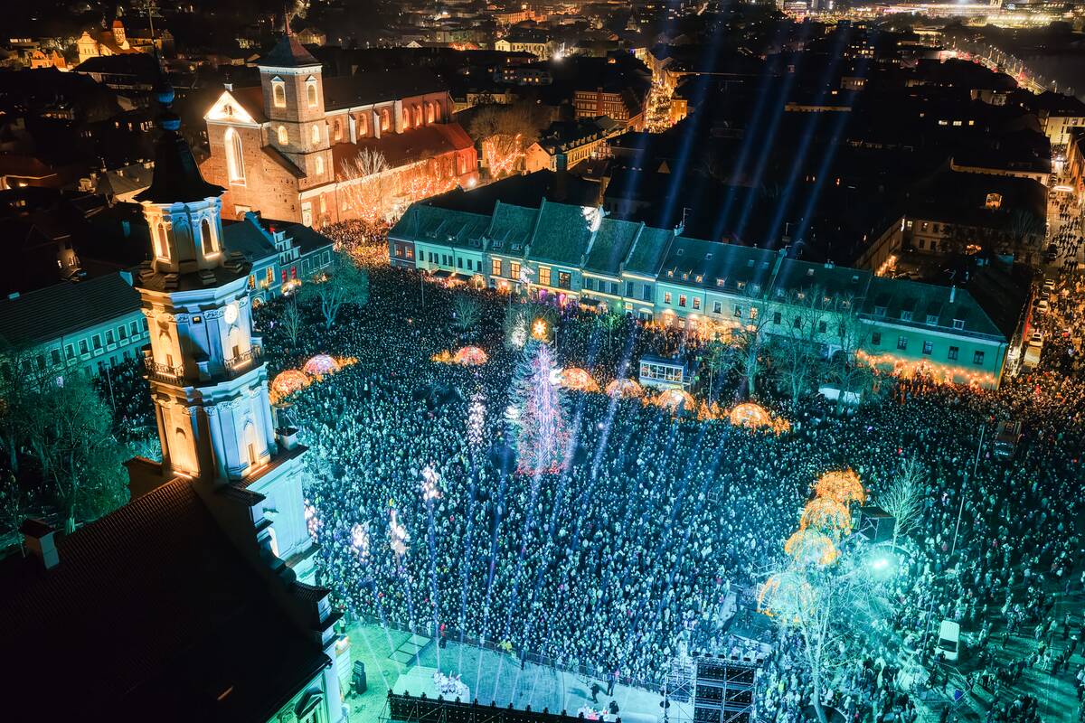 Kauno Kalėdų eglutė iš paukščio skrydžio