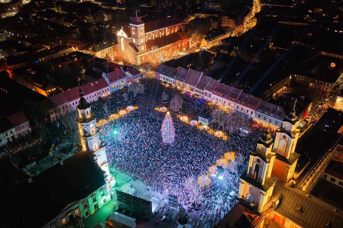 Kauno Kalėdų eglutė iš paukščio skrydžio