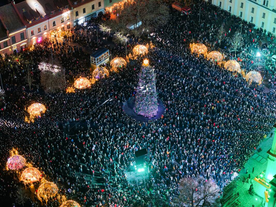 Kauno Kalėdų eglutė iš paukščio skrydžio