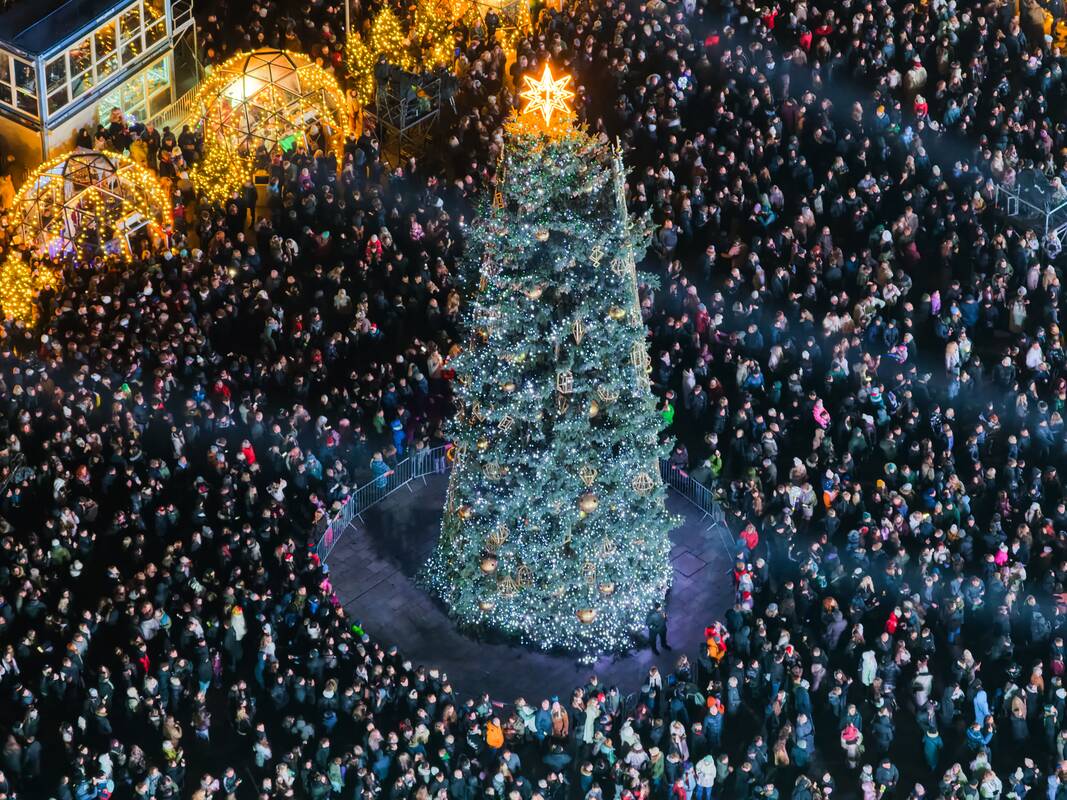 Kauno Kalėdų eglutė iš paukščio skrydžio