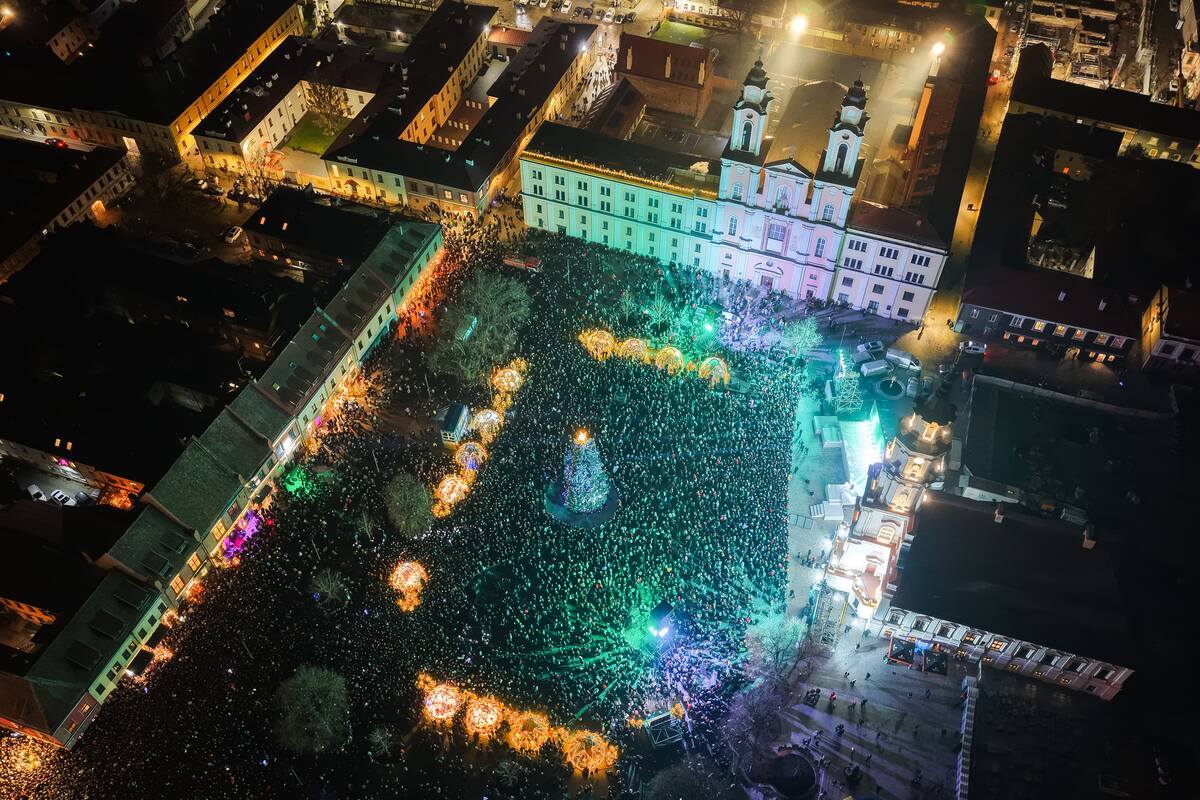 Kauno Kalėdų eglutė iš paukščio skrydžio