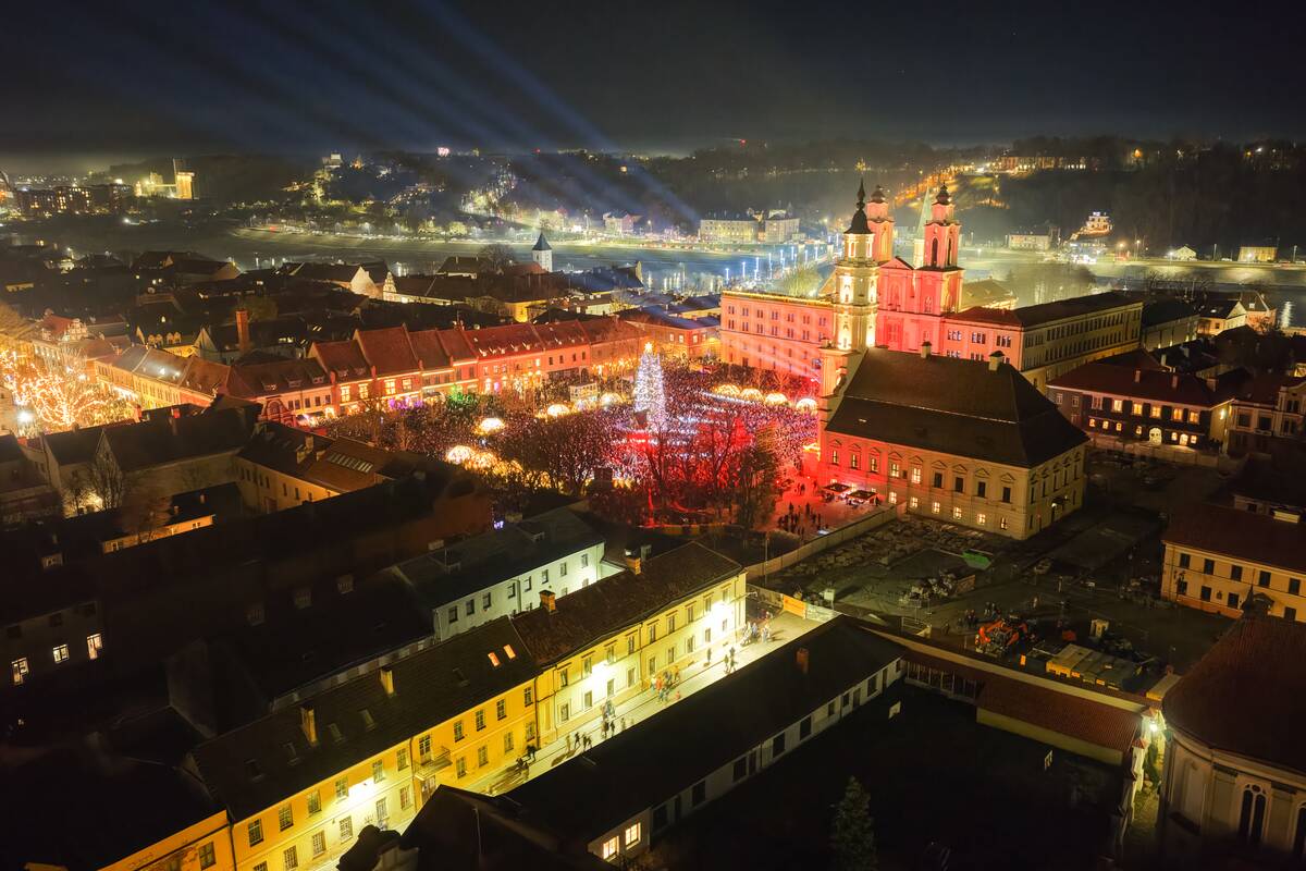 Kauno Kalėdų eglutė iš paukščio skrydžio