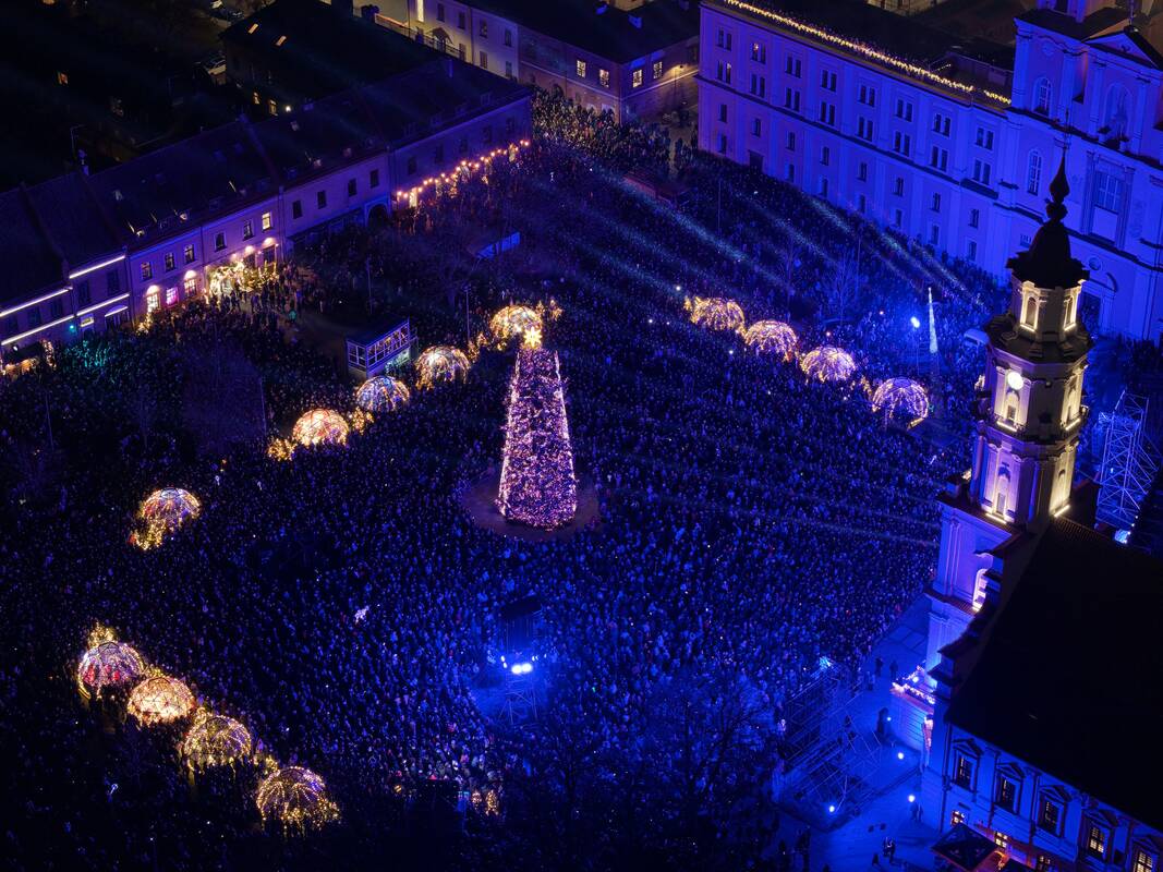 Kauno Kalėdų eglutė iš paukščio skrydžio