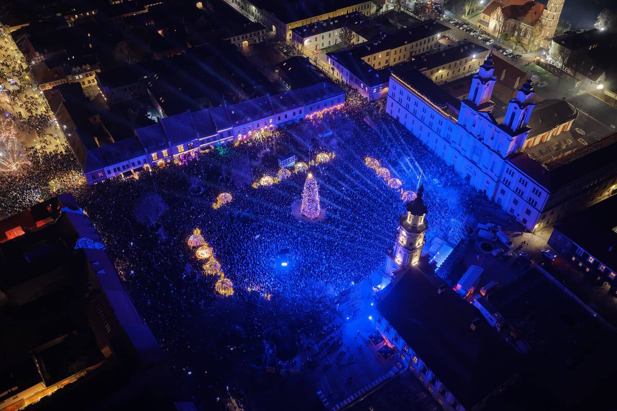 Kauno Kalėdų eglutė iš paukščio skrydžio