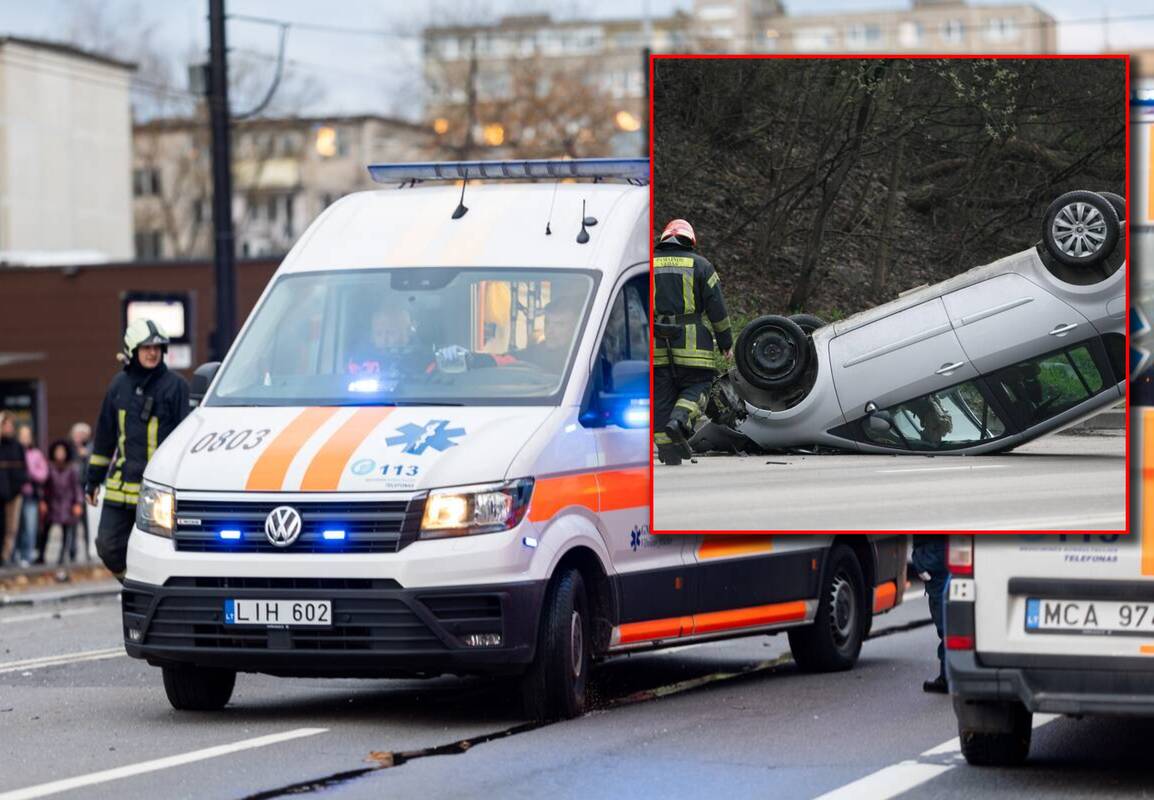 Avarija pakaunėje: pagalbą išsikvietė iš apvirtusio automobilio išlipti negalinti senjorė