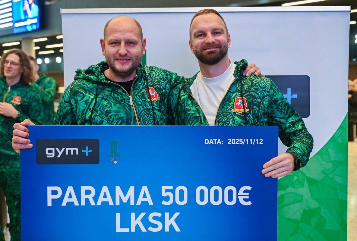 Ryšiai: deflimpiados išvakarėse LKSK prezidentas E. Kriūnas (kairėje) ir sporto klubų tinklo „Gym Plius“ vadovas M. Badikonis pasirašė bendradarbiavimo sutartį.