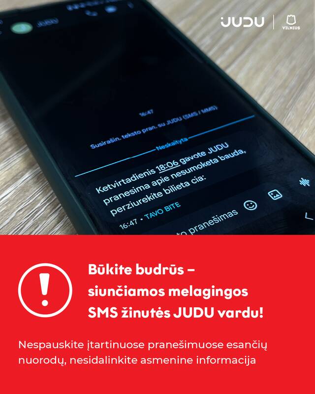 JUDU įspėja apie sukčių platinamas melagingas SMS žinutes