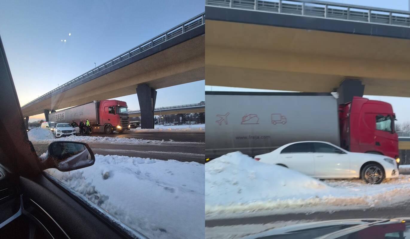 Avarija Banginio žiedinėje sankryžoje: susidūrė vilkikas ir lengvasis automobilis