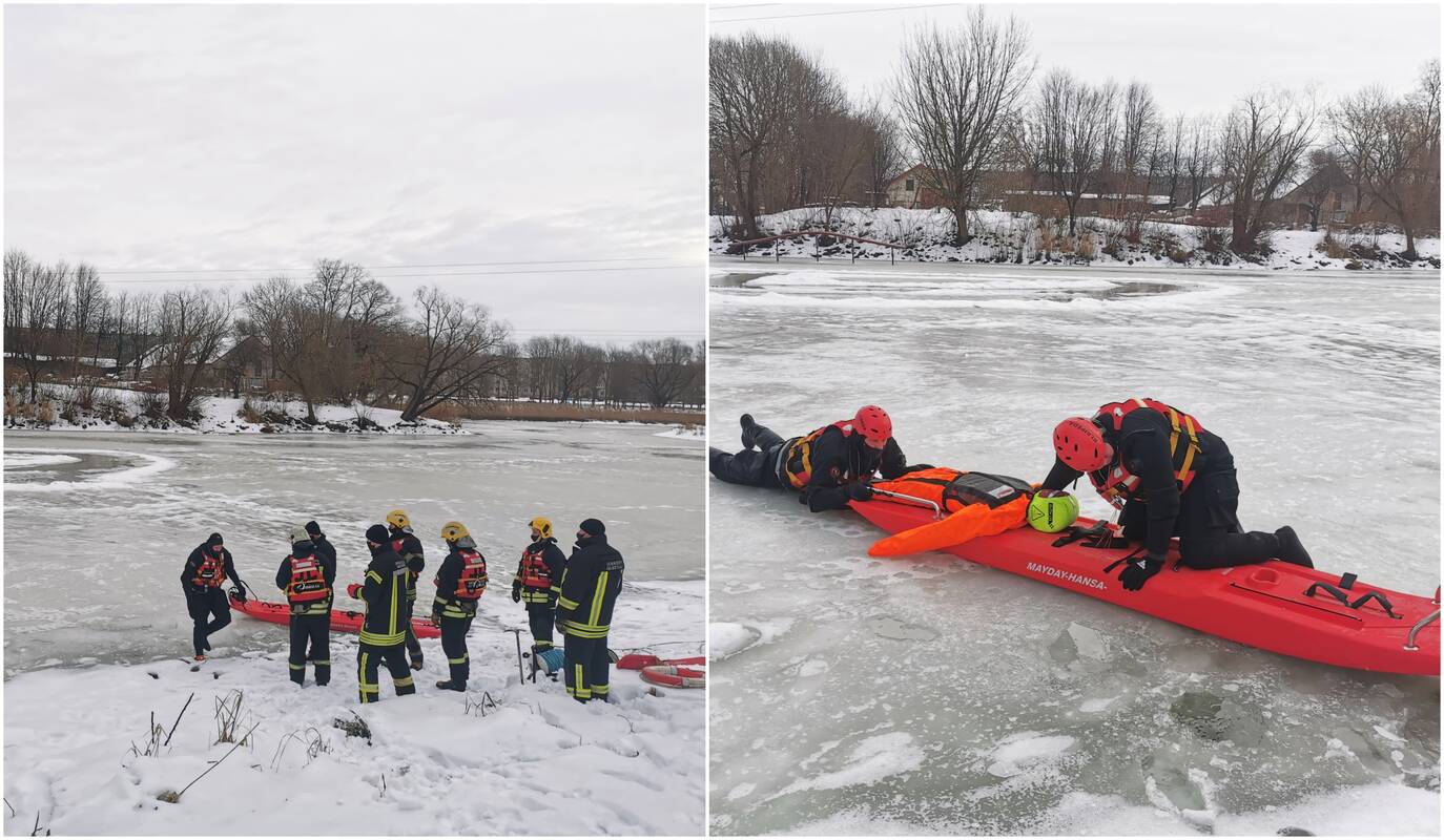 Nelengva: pratybų metu Malūno tvenkinyje buvo ugdoma ir fizinė ugniagesių ištvermė.