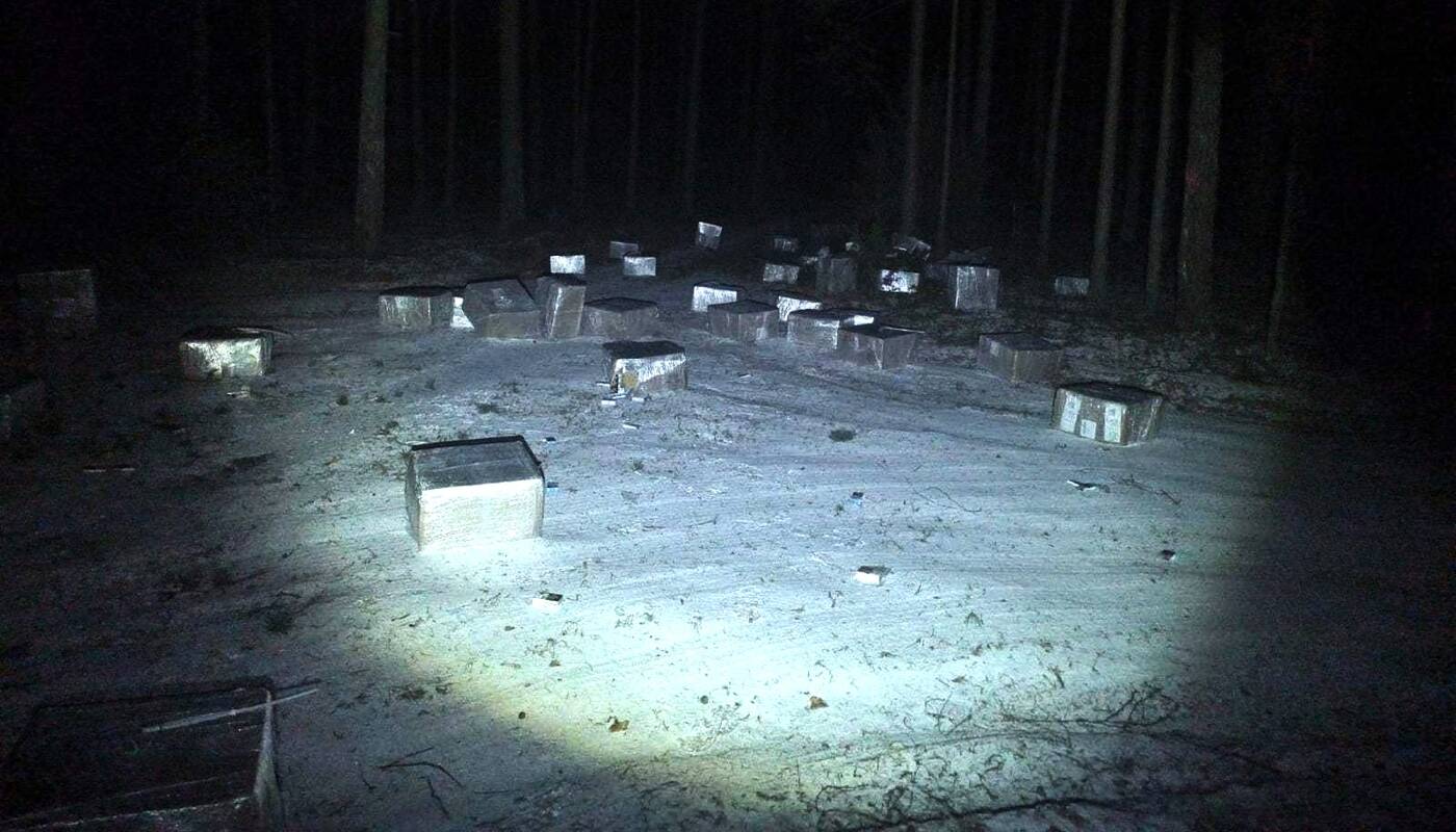 Pasieniečiai miške aptiko 100 dėžių baltarusiškų cigarečių: jų vertė – kone 260 tūkst. eurų