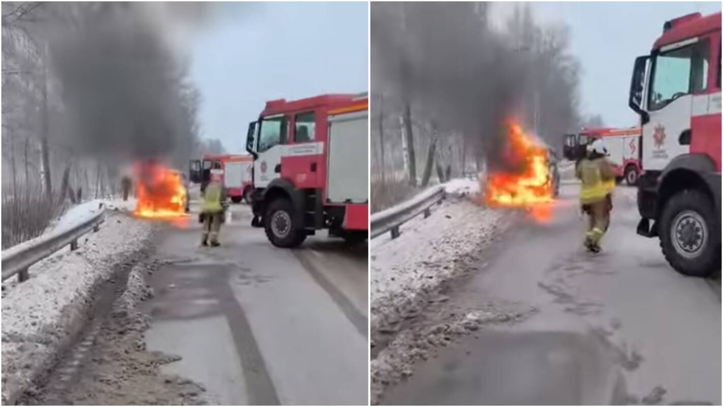 Ateities plente automobilis virto fakelu: liepsnos pasiglemžė viską