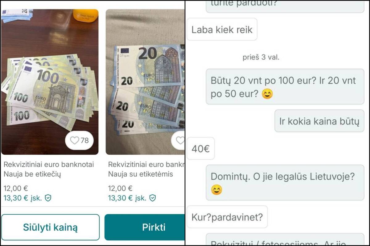 Neteisėta: skelbimuose siūlomi banknotai atrodo itin tikroviškai, tačiau jų platinimas – nusikalstama veika.