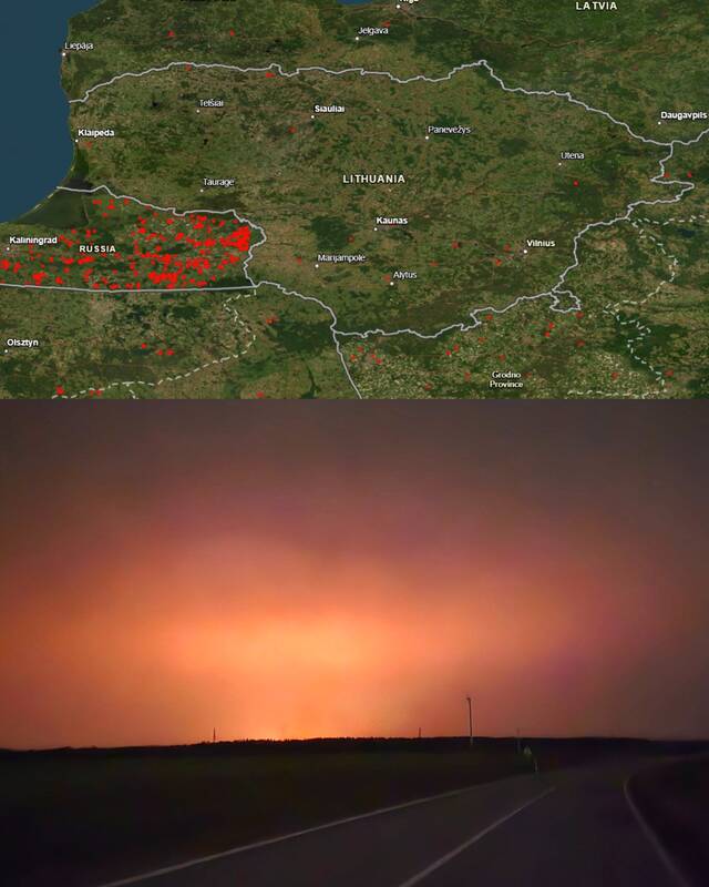 Žemėlapyje – visi didesni gaisrai, kuriuos per praėjusias 4 savaites fiksavo palydovai. „Galite matyti koks ryškus kontrastas“, – teigė meteorologas.