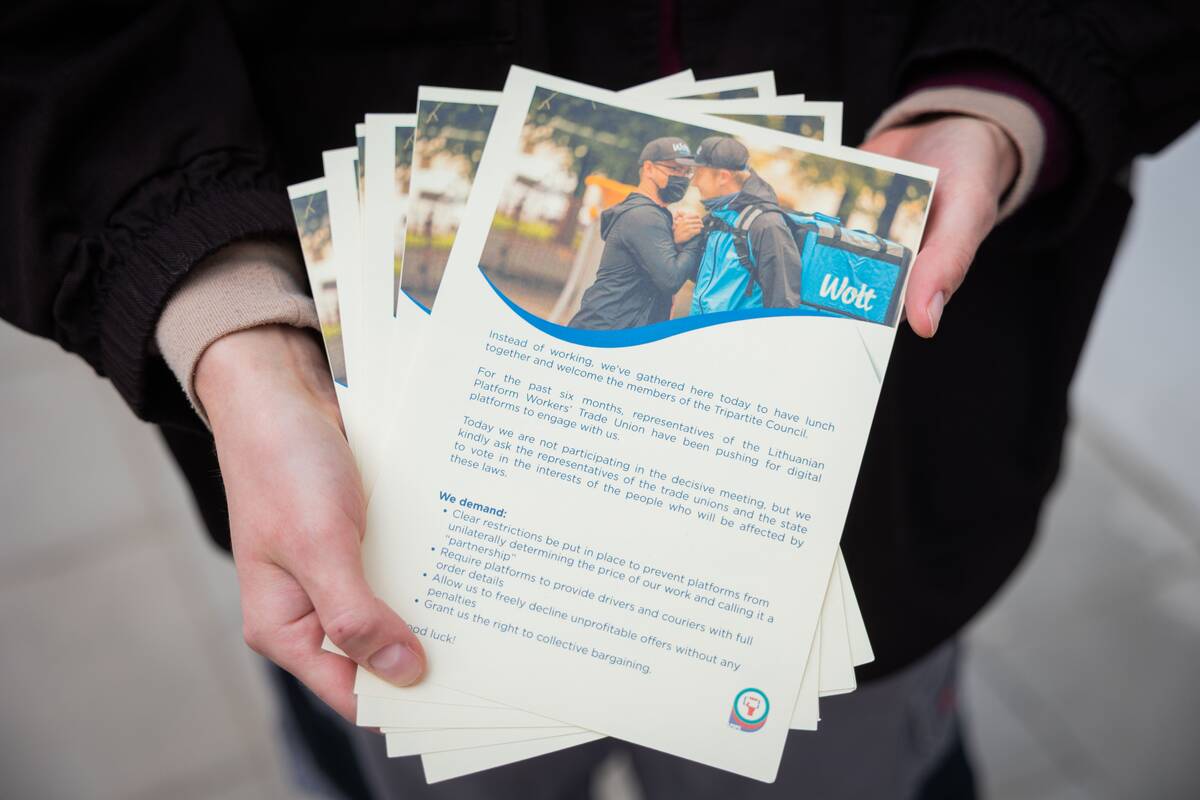 Lietuvos platformų darbuotojų profesinės sąjungos organizuojama akcija