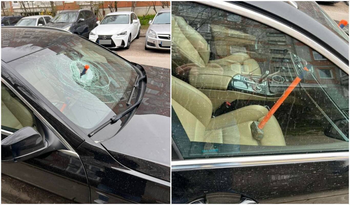 Suniokojo: Lūžų gatvėje stovėjęs BMW rastas išdaužtu priekiniu stiklu, o automobilio salone paliktas kūjis.