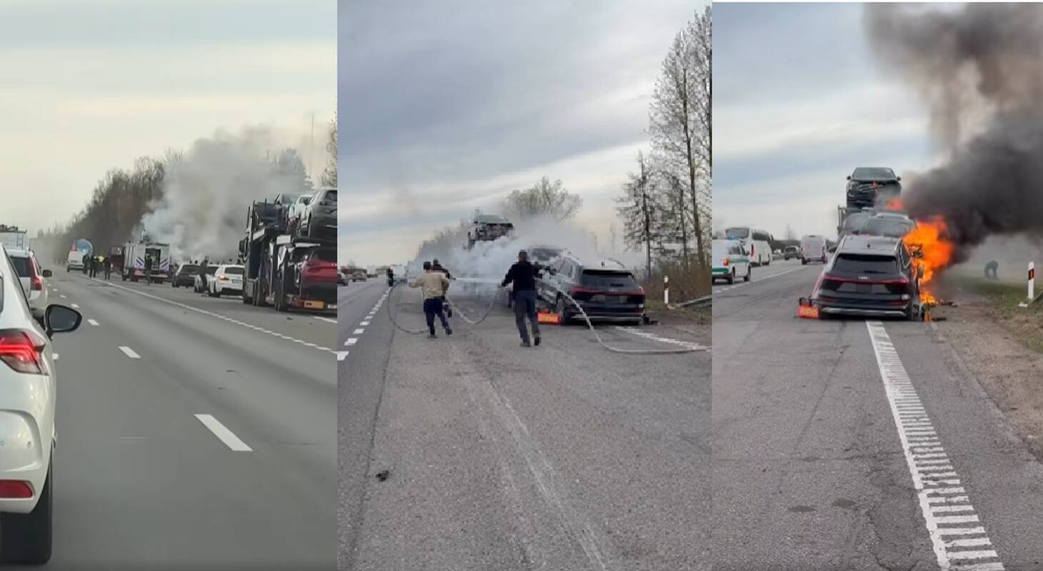
<span>Autostradoje Klaipėda – Kaunas ties Babtais užsiliepsnojo automobilvežio vežamas automobilis</span>
