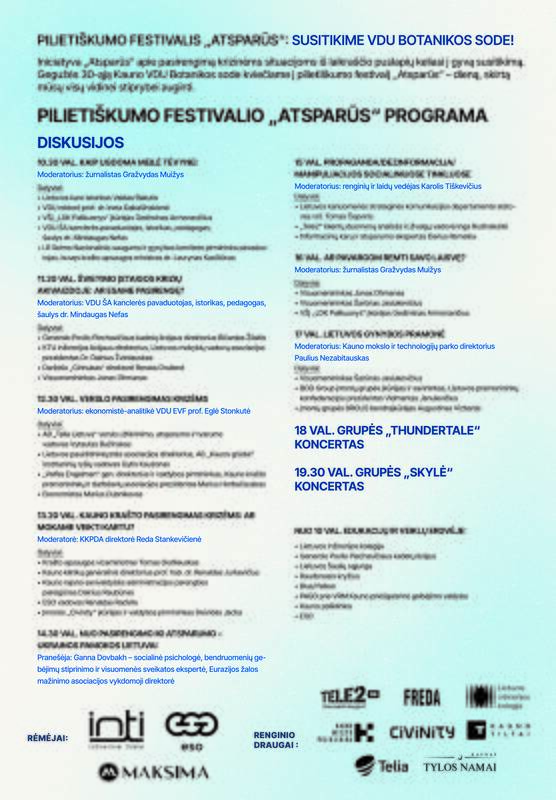 Pilietiškumo festivalis „Atsparūs“: susitikime VDU Botanikos sode!