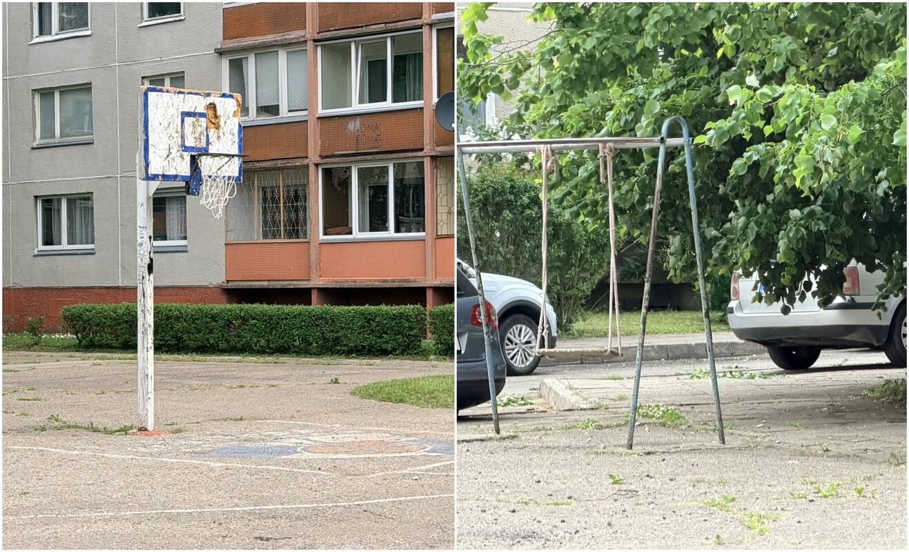 Skundėsi: vietinių gyventojų teigimu, Reikjaviko gatvėje esanti krepšinio aikštelė jau seniai prašosi atnaujinimo. Ilmos Jurkuvienės nuotr.