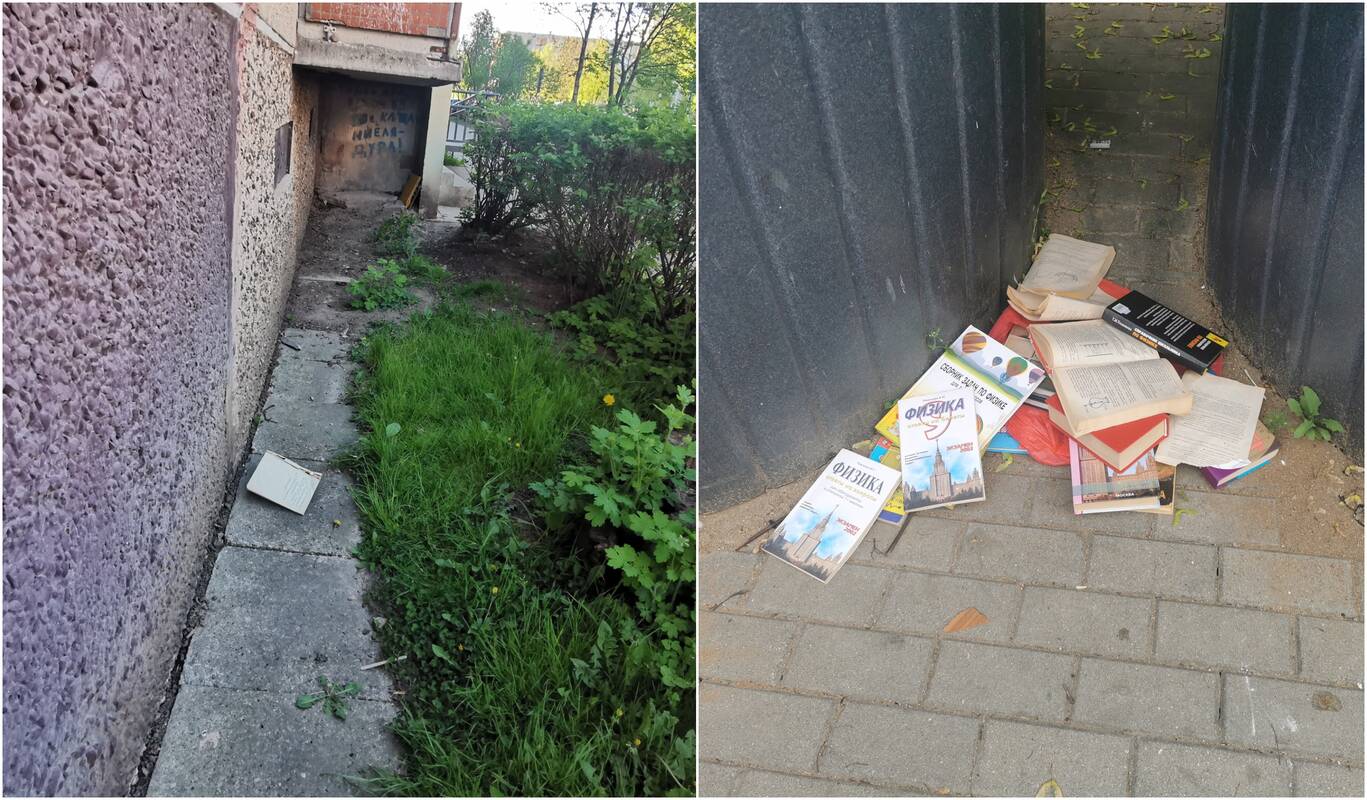 Gėda: prie konteinerių ir net pievoje pastebėtos išmėtytos knygos – gyventojai svarsto, kad perskaityti leidiniai turėtų būti dovanojami, o ne paliekami kaip atliekos.