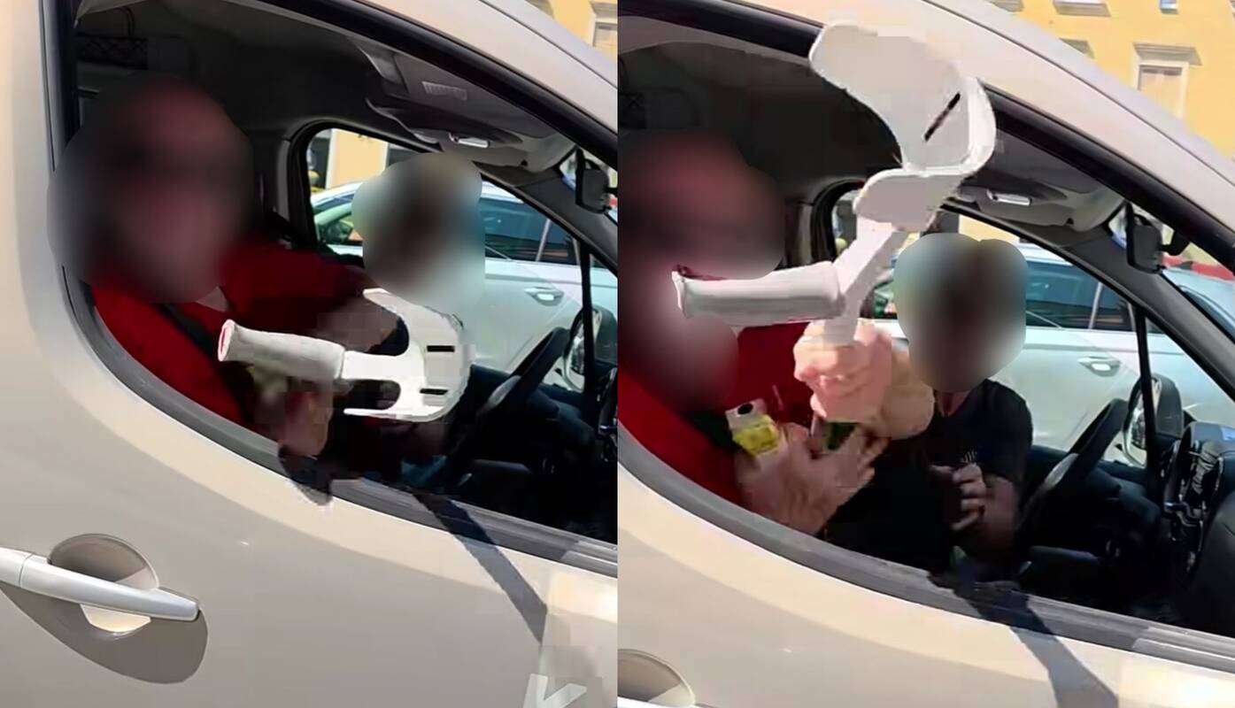 Konfliktas: dėmesį patraukė ne tik emocingas vairuotojo elgesys, bet ir pro automobilio langą iškištas ramentas.