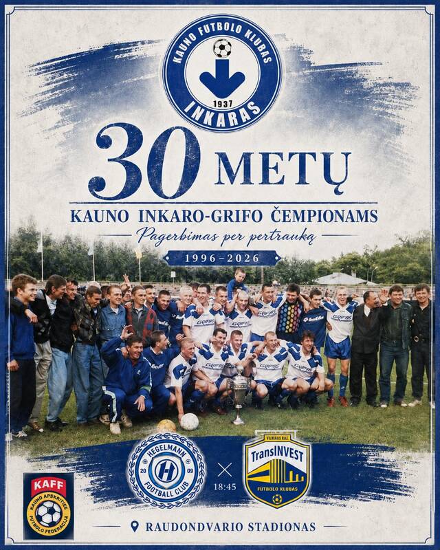 
<span>Raudondvaryje bus pagerbta Kauno „Inkaro-Grifo“ čempionų karta</span>
