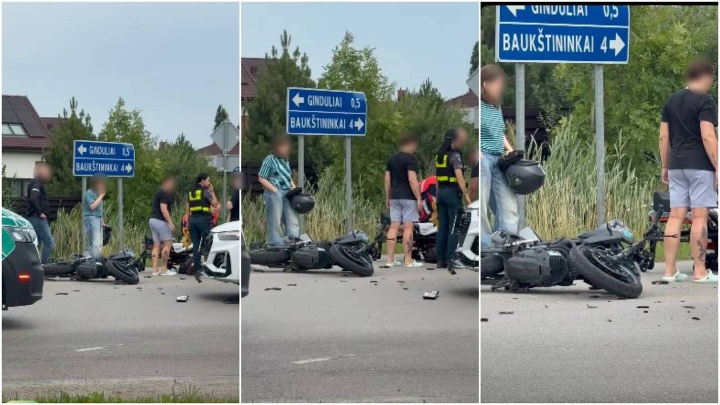 
<span>Į motociklo ir automobilio avarijos vietą skubėjo policija ir medikai</span>
