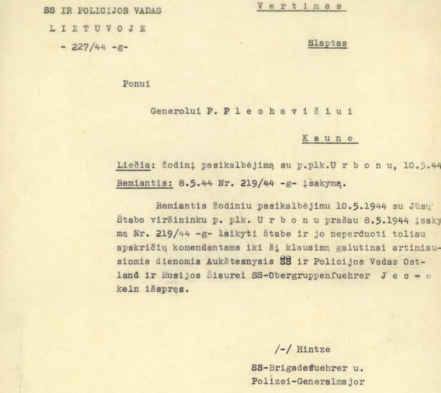 Autentika: P. Plechavičiaus susirašinėjimą su okupacine valdžia liudijantys dokumentai.