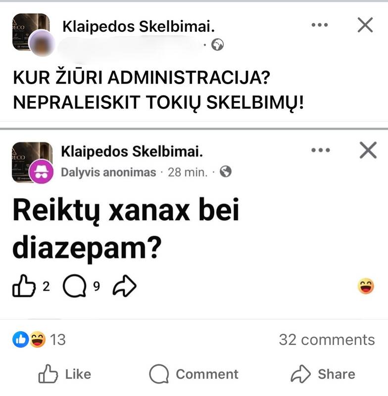 Slapstosi: psichotropinių vaistų ieškantis asmuo savo tapatybės atskleisti nepanoro – pranešimą paskelbė anonimiškai.