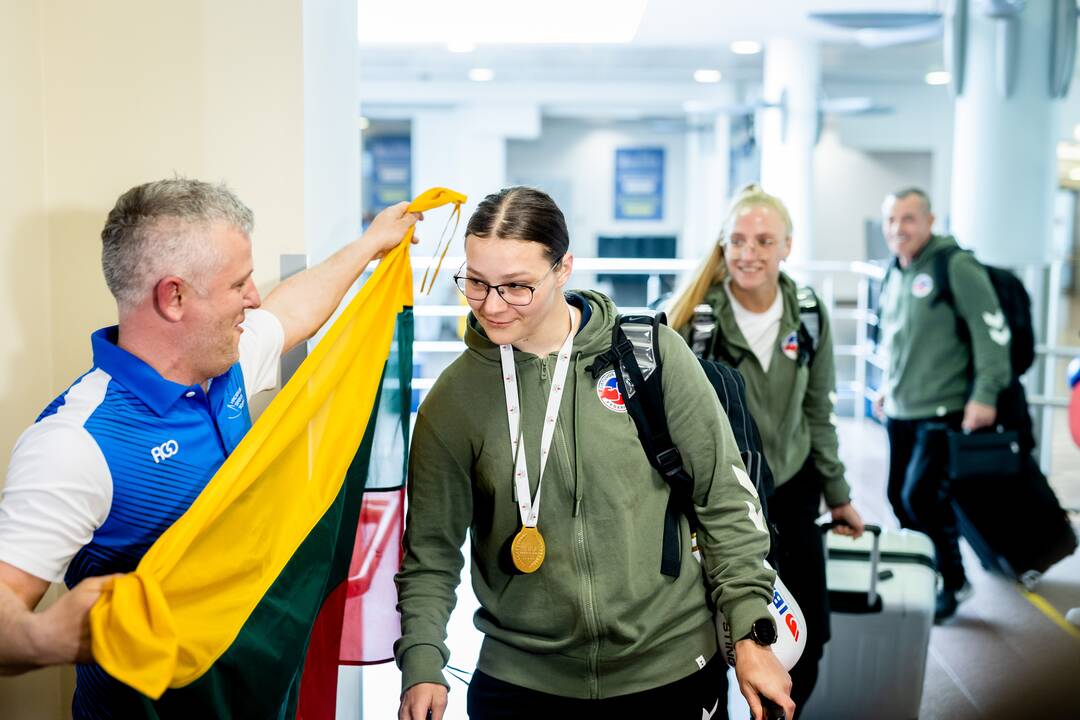 Pasaulio bokso čempionės G. Stonkutės sutiktuvės Vilniaus oro uoste