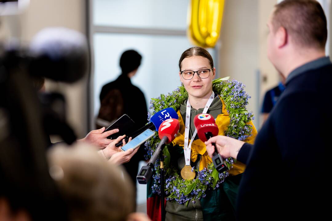 Pasaulio bokso čempionės G. Stonkutės sutiktuvės Vilniaus oro uoste