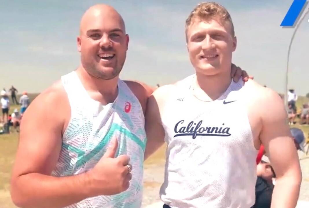 Varžovai: M. Denny (kairėje) ir M. Alekna pagerino buvusį pasaulio rekordą, tačiau lietuvis diską numetė toliau nei australas.