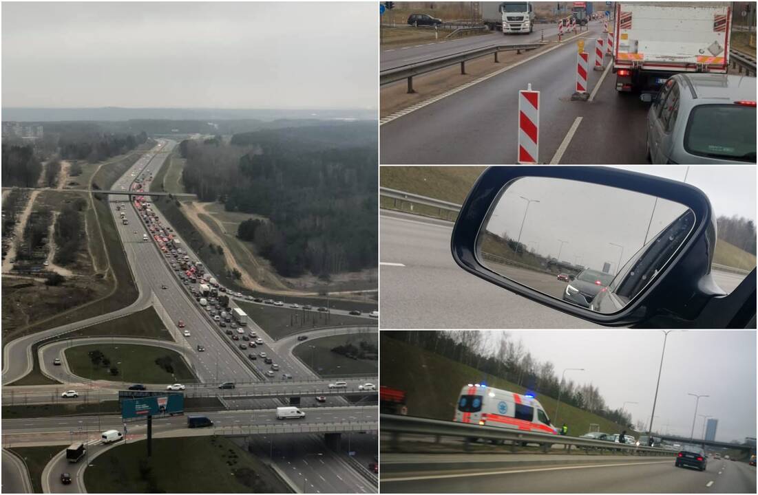 Dėl avarijos Vakariniame aplinkkelyje vairuotojai ilgą laiką buvo strigę spūstyje