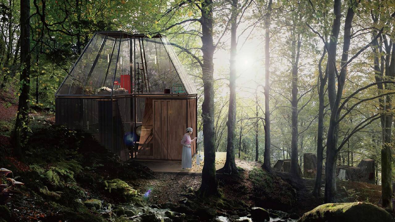 Atskirta: nedidelio namo projektas „Peghouse“ visą plotą padalija į dvi funkcines erdves, kurias jungia stiklinis koridorius.