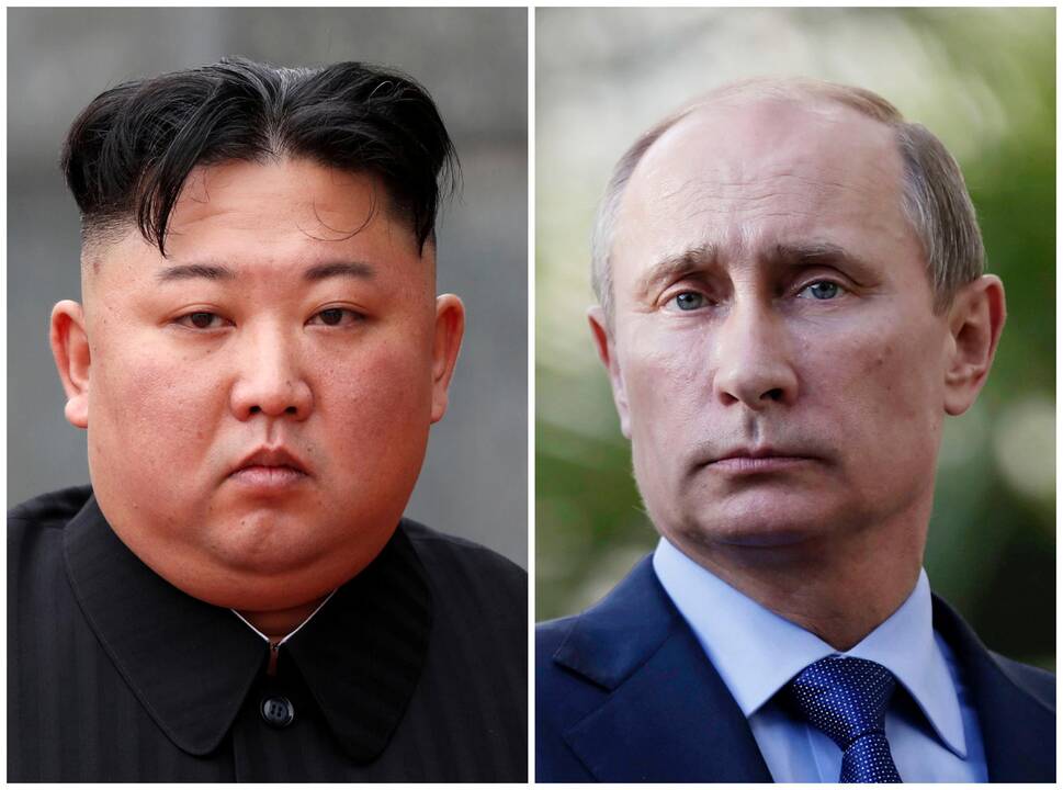 Kim Jong Unas (kairėje) Vladimiras Putinas