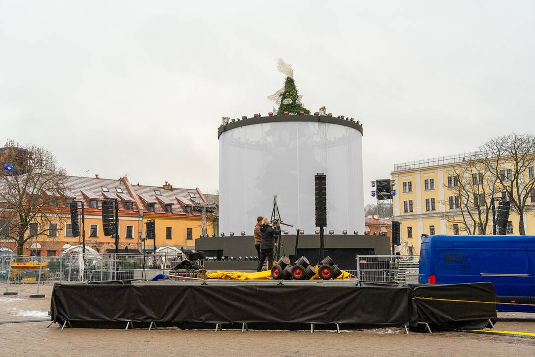 Kauno Kalėdų eglė prieš įžiebimą