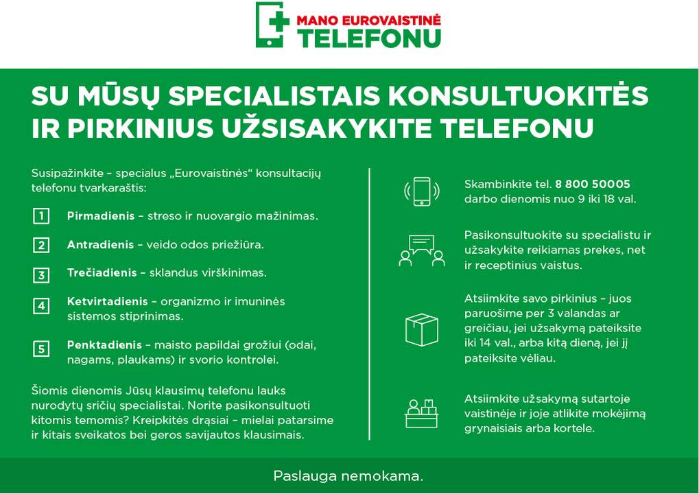 „Eurovaistinė“ pristato dar daugiau galimybių pasikonsultuoti telefonu