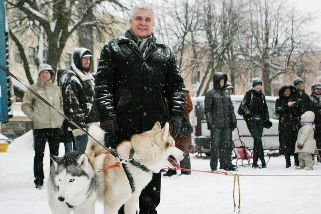 Kalėdų senelį į Klaipėdos aikštę atvežė haskių kinkinys