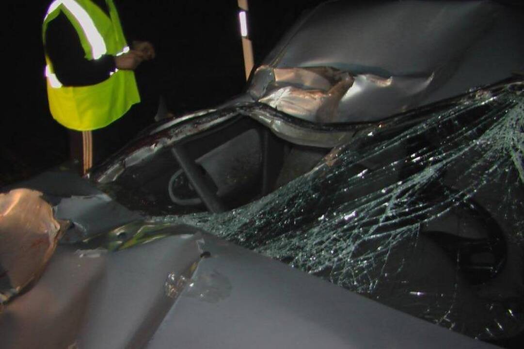 Po avarijos kumelę automobilis vežė ant stogo   