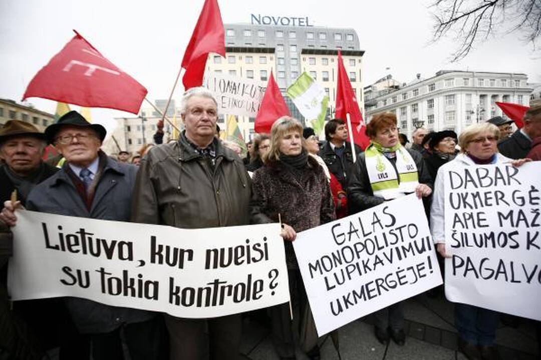 Mitinge prieš šilumos kainas - provokatoriai su "Gazprom" vėliavomis