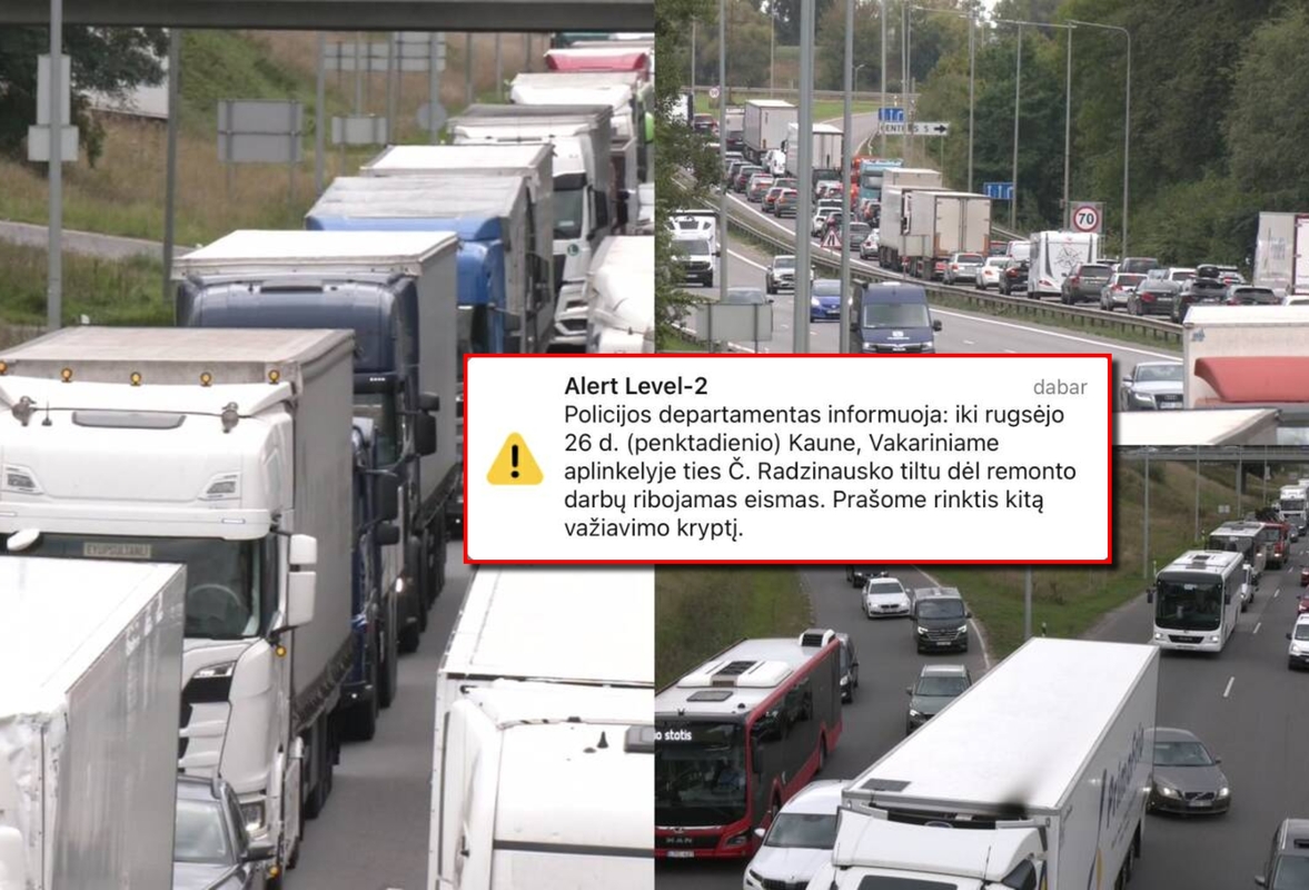 Išsiliejo degalai – tvarkomo tilto konstrukcija pramušė vilkiko baką 