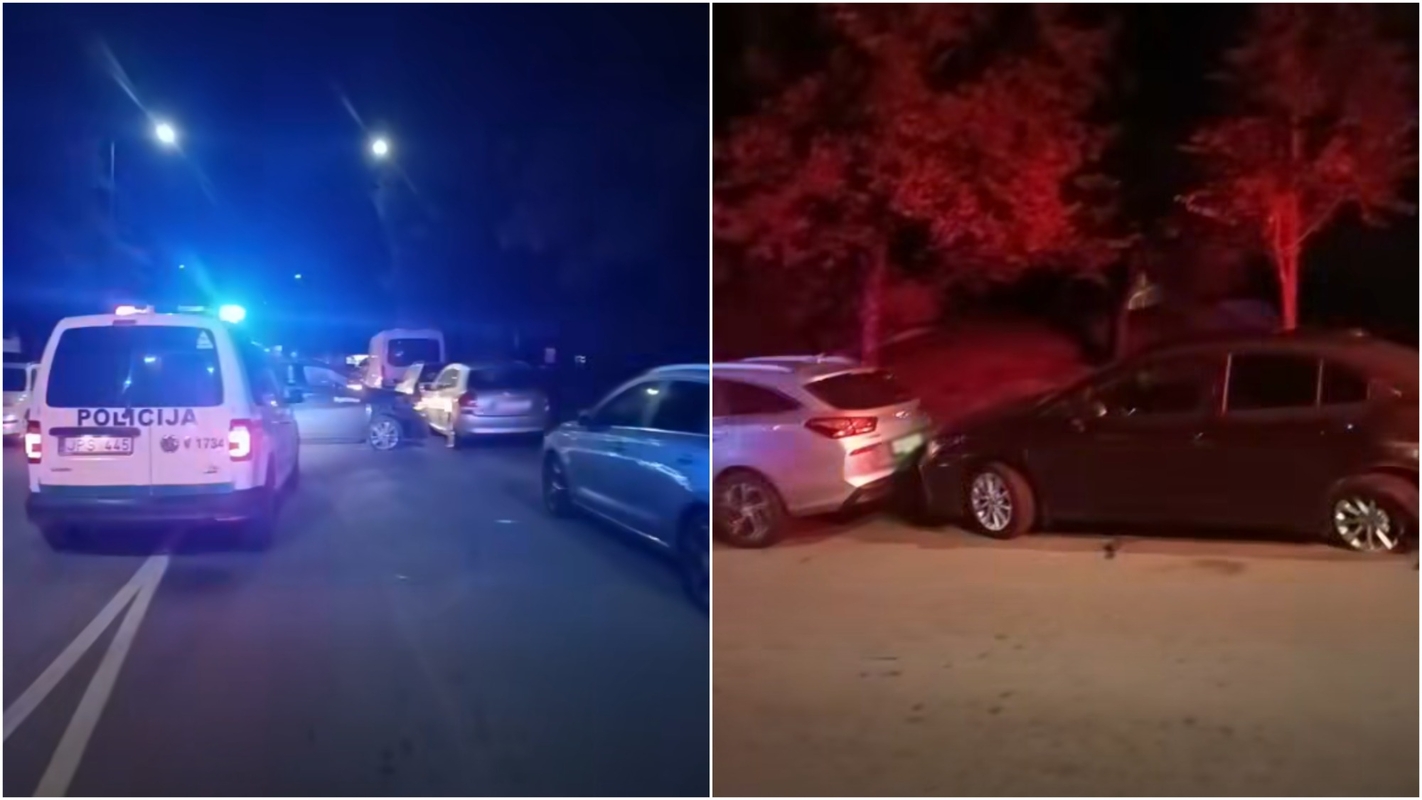 Naktį sostinėje – masinė avarija: girta „Bolt Drive“ vairuotoja apdaužė automobilius