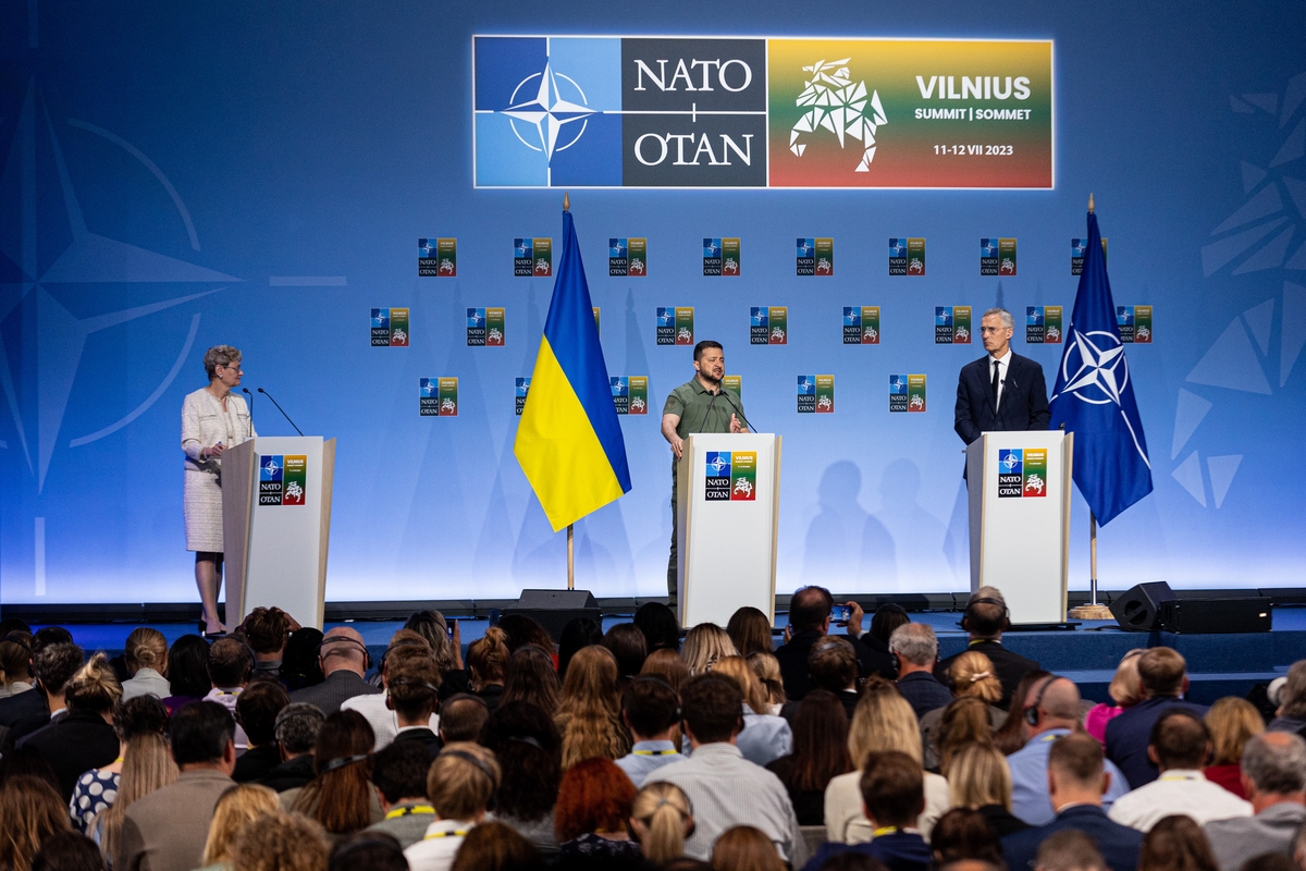 V. Zelenskio spaudos konferencija NATO viršūnių susitikime Vilniuje