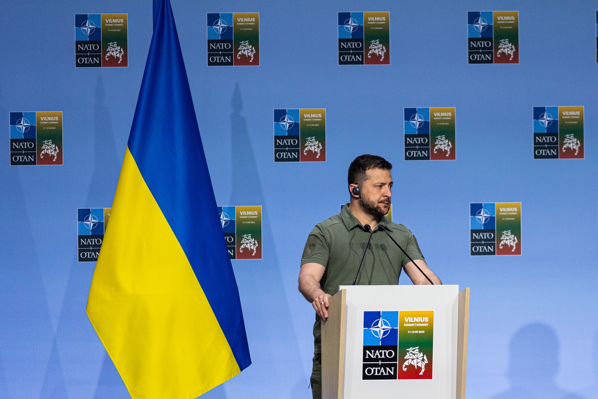 V. Zelenskio spaudos konferencija NATO viršūnių susitikime Vilniuje
