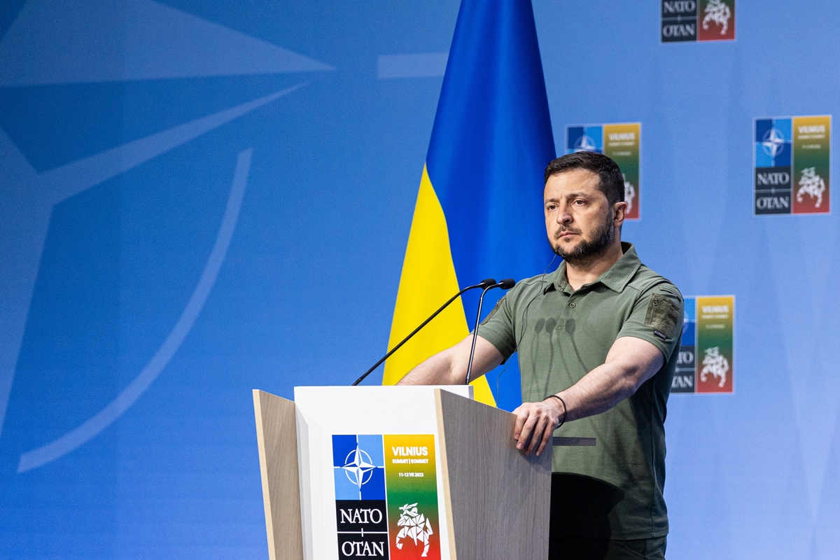 V. Zelenskio spaudos konferencija NATO viršūnių susitikime Vilniuje