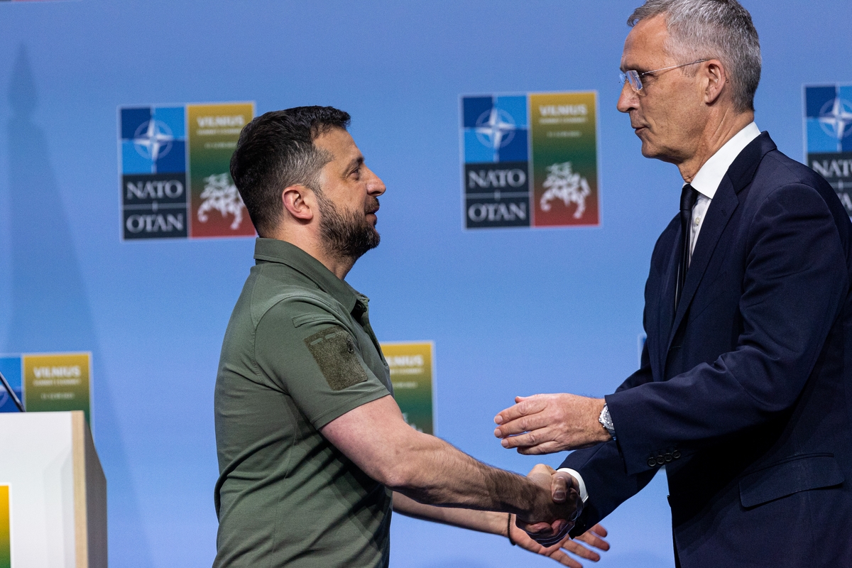 V. Zelenskio spaudos konferencija NATO viršūnių susitikime Vilniuje