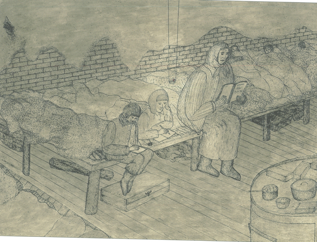 Išnaudojimas: R. Vaicekauskas kasa anglis šachtoje Jakutske. 1954 m. 