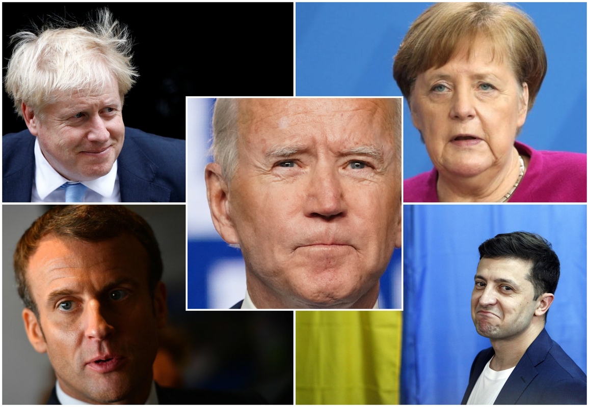 Borisas Johnsonas, Angela Merkel, Joe Bidenas, Emmanuelis Macronas, Volodymyras Zelenskis