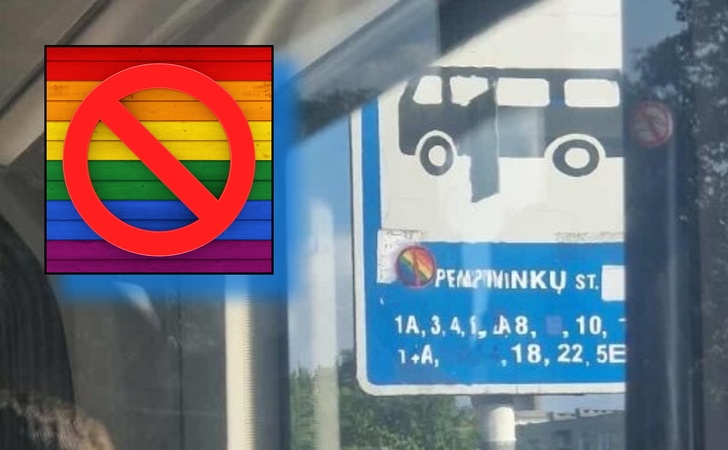 Užklijavo: kažkas Pempininkų autobusų stotelėje užklijavo ženklą, kurį seksualinių mažumų atstovai palaikė neapykantos kurstymu prieš juos.