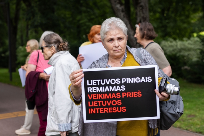 Protesto akcija prieš Baltarusijos opozicijos lyderės Cichanouskajos biurą Vilniuje